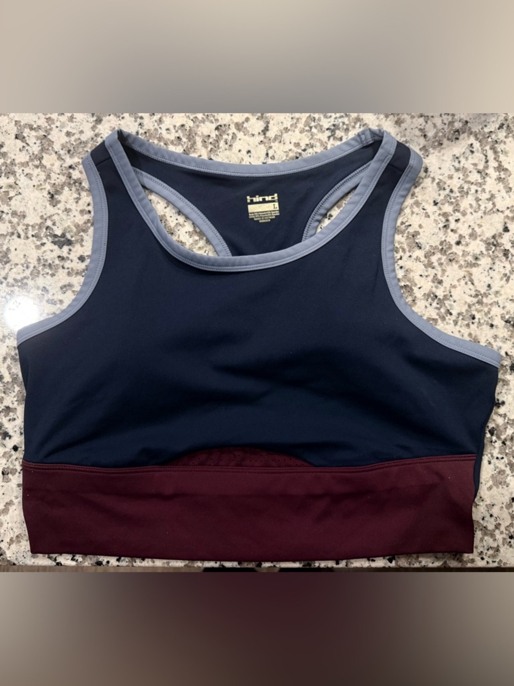 Hind Racerback Women’s L Sports Bra Lightly Padded Navy/Burgundy/Gray Excellent